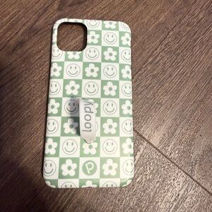 IPhone 11 Pro Max Loopy Case Green Smiley Floral Checkered Print